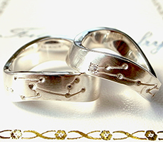 北海道滝川市二人で作る結婚指輪シルバー星座デザインにダイヤモンド
