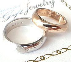北海道滝川市で二人で作ることが出来る結婚指輪プラチナ900とK18ピンクゴールド一部マット仕上げ