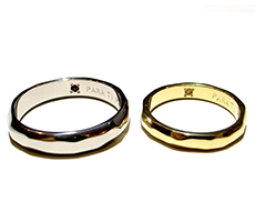結婚指輪自分たちで作るプラチナ900とK18イエローゴールドにシトリンとルビー