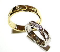 北海道滝川市二人で作る結婚指輪プラチナ900とK18イエローゴールドにダイヤモンドをセット